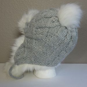 Lands' End Accessories - Lands End Woman's Gray Cable Knit Faux Fur Hat Lands' End Accessories - Lands End Woman's Gray Cable Knit Faux Fur Hat